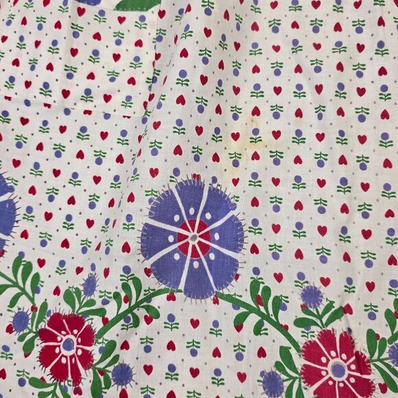 Vintage Half Apron Womens Red Blue Floral Waist Tie Housewife Kitchen Country - Picture 6 of 11